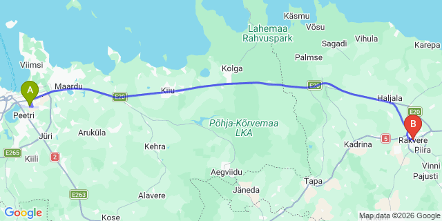 Map: Tallinn Airport (TLL) to Rakvere