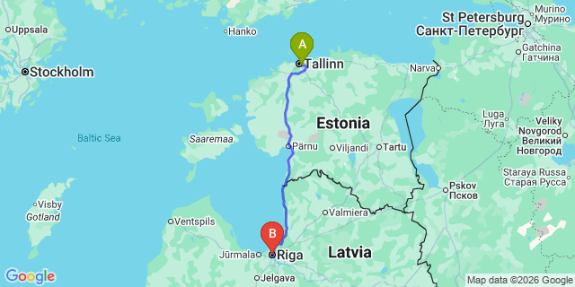 Map: Tallinn Airport (TLL) to Riga city (all areas)