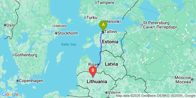 Map: Tallinn Airport (TLL) to Šiauliai