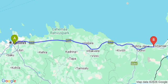 Map: Tallinn Airport (TLL) to Sillamäe