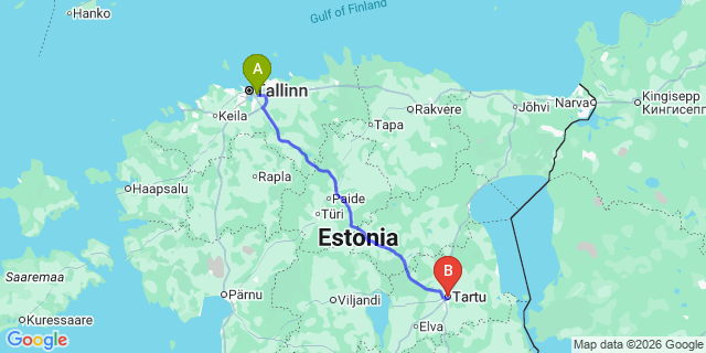 Map: Tallinn Airport (TLL) to Tartu