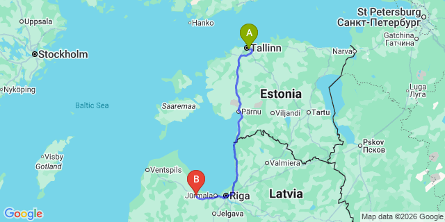 Map: Tallinn Airport (TLL) to Tukums