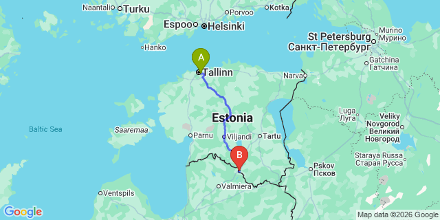 Map: Tallinn Airport (TLL) to Valga