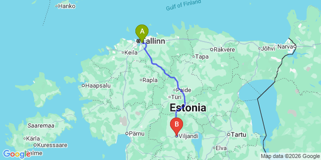 Map: Tallinn Airport (TLL) to Viljandi