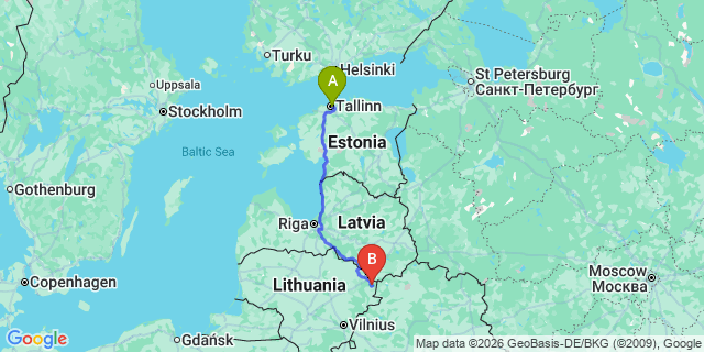 Map: Tallinn Airport (TLL) to Visaginas