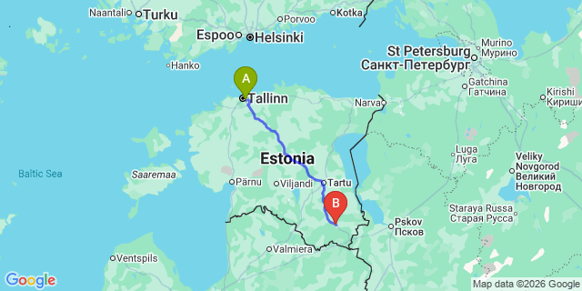 Map: Tallinn Airport (TLL) to Võru