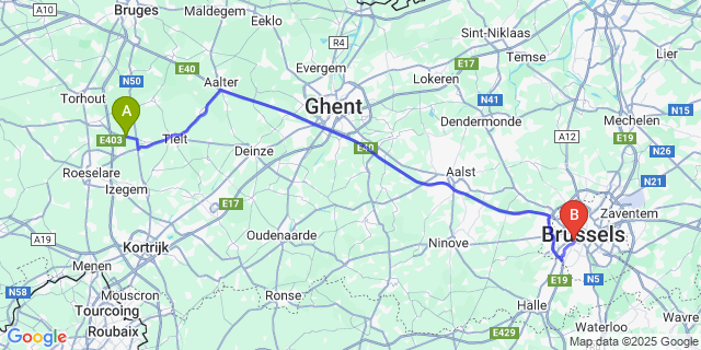 Map: Brussels Midi Train Station to Koolskamp