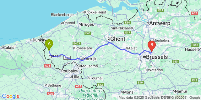 Map: Brussels Zaventem Airport (BRU) to Krombeke