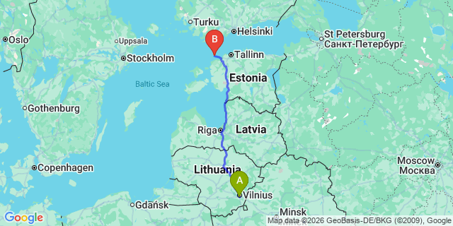 Map: Vilnius Airport (VNO) to Jelgava