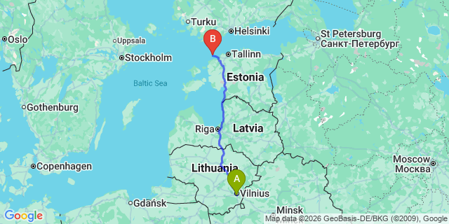 Map: Vilnius Airport (VNO) to Jurmala