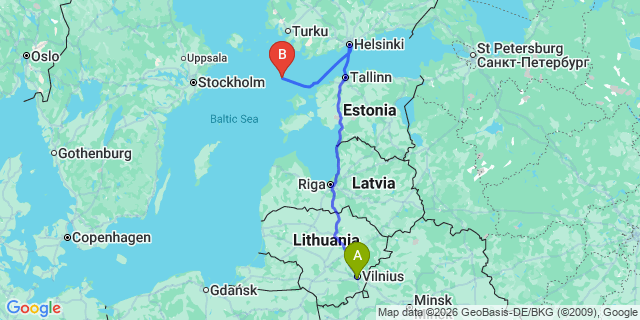 Map: Vilnius Airport (VNO) to Kuldīga