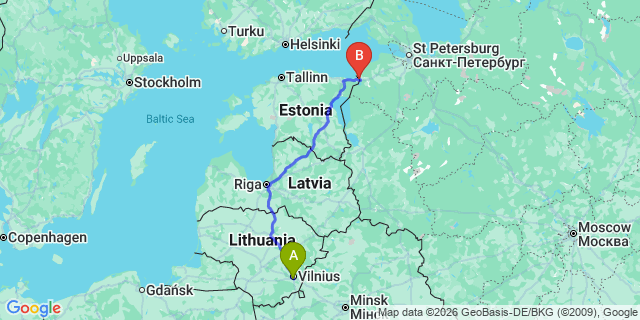 Map: Vilnius Airport (VNO) to Narva