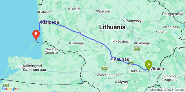 Map: Vilnius Airport (VNO) to Nida