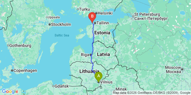 Map: Vilnius Airport (VNO) to Panevėžys