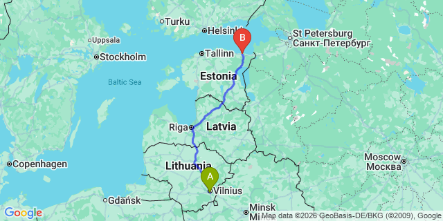 Map: Vilnius Airport (VNO) to Rezekne