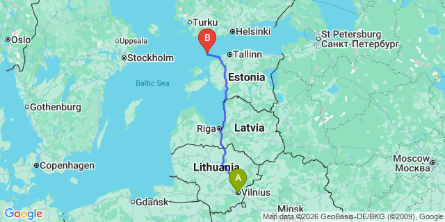 Map: Vilnius Airport (VNO) to Šiauliai