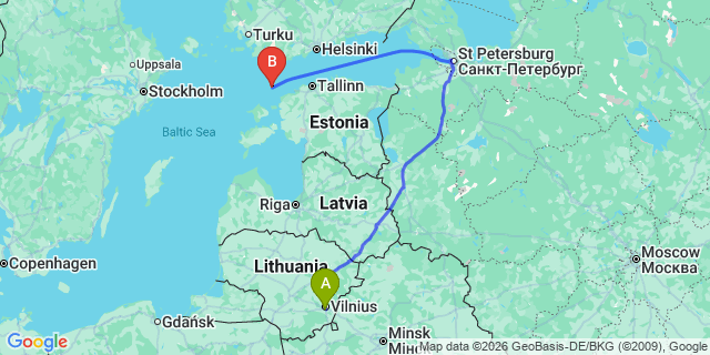 Map: Vilnius Airport (VNO) to Tukums