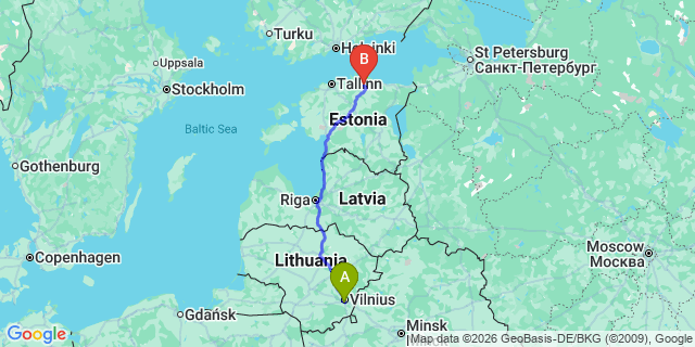 Map: Vilnius Airport (VNO) to Valga