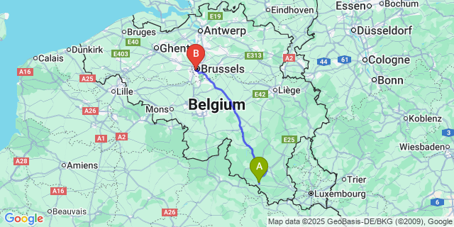 Map: Brussels Midi Train Station to Lacuisine