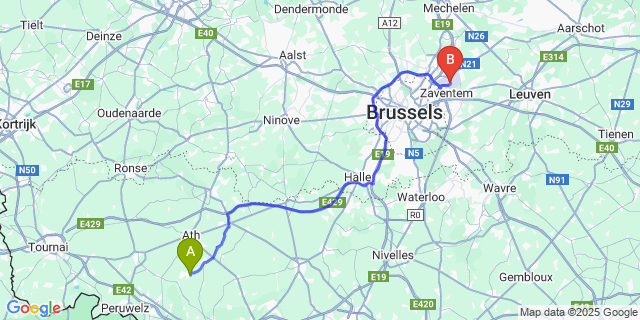 Map: Brussels Zaventem Airport (BRU) to Ladeuze