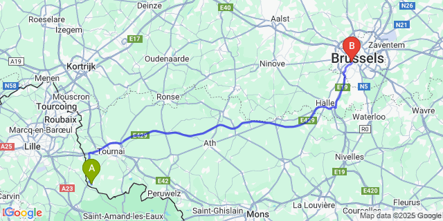Map: Brussels Midi Train Station to La Glanerie