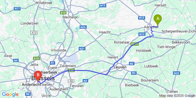 Map: Brussels Midi Train Station to Langdorp
