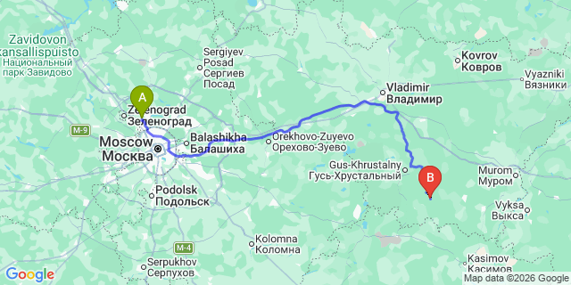 Map: Moscow Sheremetyevo Airport (SVO) to Ivanovo