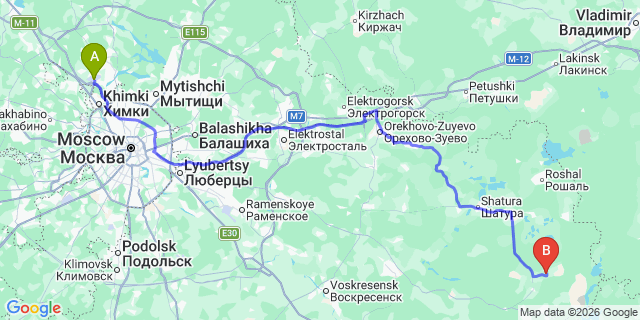 Map: Moscow Sheremetyevo Airport (SVO) to Yaroslavl
