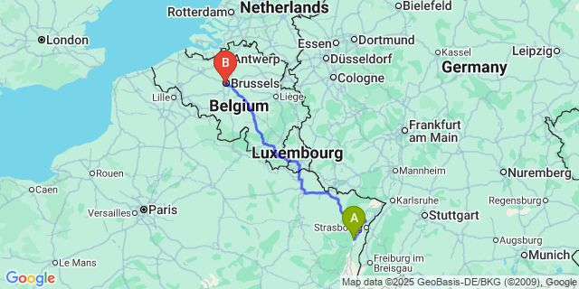 Map: Brussels Midi Train Station to Lavoir