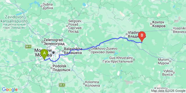 Map: Moscow Vnukovo Airport (VKO) to Ivanovo