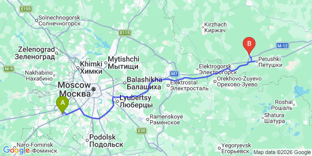 Map: Moscow Vnukovo Airport (VKO) to Kurovo