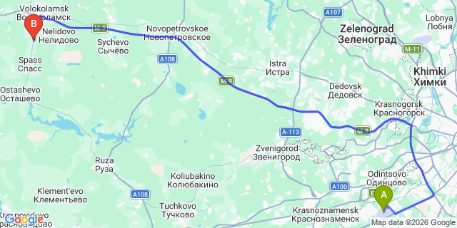 Map: Moscow Vnukovo Airport (VKO) to Tver
