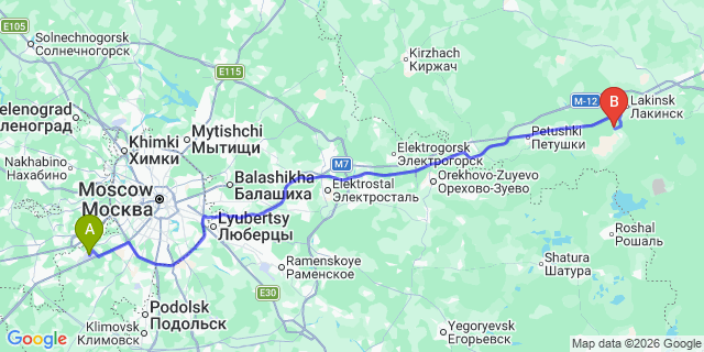 Map: Moscow Vnukovo Airport (VKO) to Yaroslavl