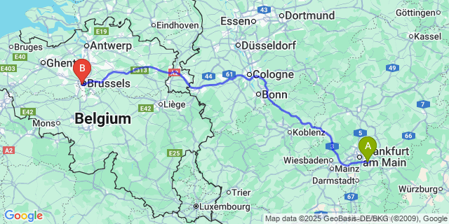 Map: Brussels Midi Train Station to Leke