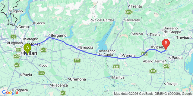 Map: Milan Linate Airport (LIN) to Abano Terme