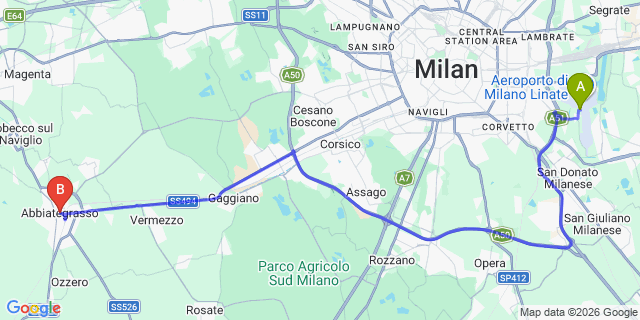 Map: Milan Linate Airport (LIN) to Abbiategrasso