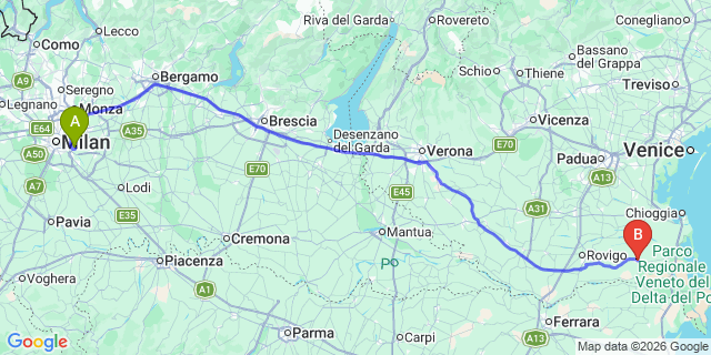 Map: Milan Linate Airport (LIN) to Adria
