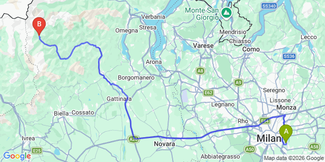 Map: Milan Linate Airport (LIN) to Alagna Valsesia