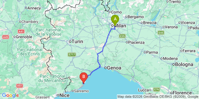Map: Milan Linate Airport (LIN) to Alassio