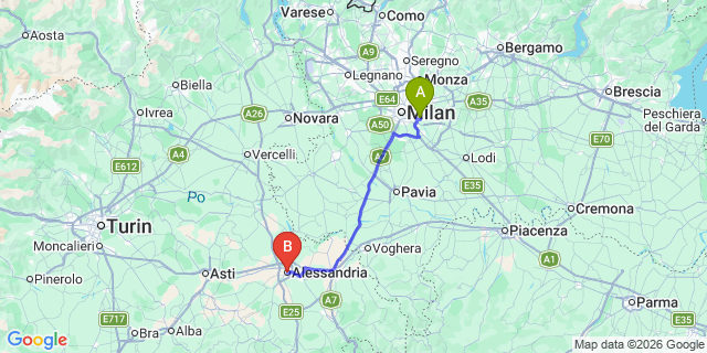 Map: Milan Linate Airport (LIN) to Alessandria