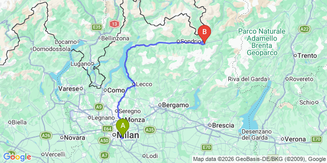 Map: Milan Linate Airport (LIN) to Aprica