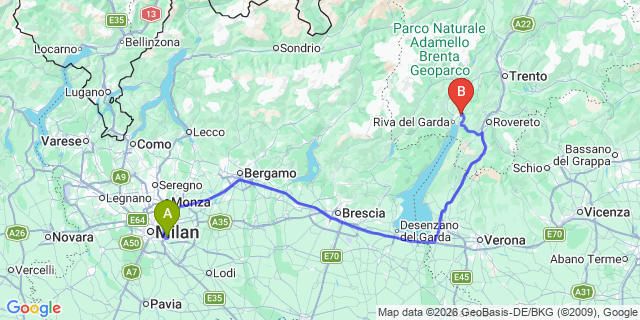 Map: Milan Linate Airport (LIN) to Arco