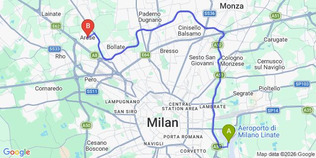 Map: Milan Linate Airport (LIN) to Arese
