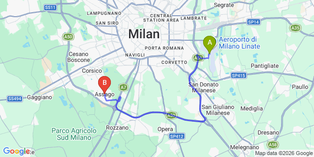 Map: Milan Linate Airport (LIN) to Assago