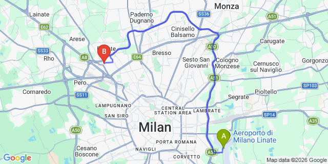Map: Milan Linate Airport (LIN) to Baranzate