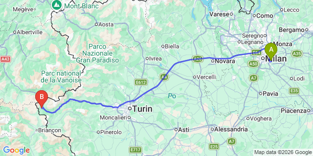Map: Milan Linate Airport (LIN) to Bardonecchia