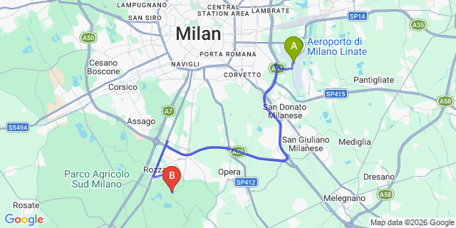 Map: Milan Linate Airport (LIN) to Basiglio