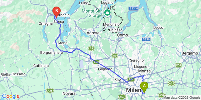 Map: Milan Linate Airport (LIN) to Baveno