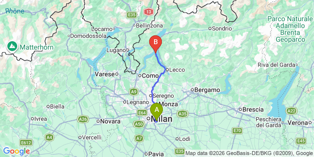 Map: Milan Linate Airport (LIN) to Bellagio (Lago di Como)