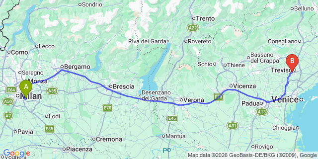 Map: Milan Linate Airport (LIN) to Belluno